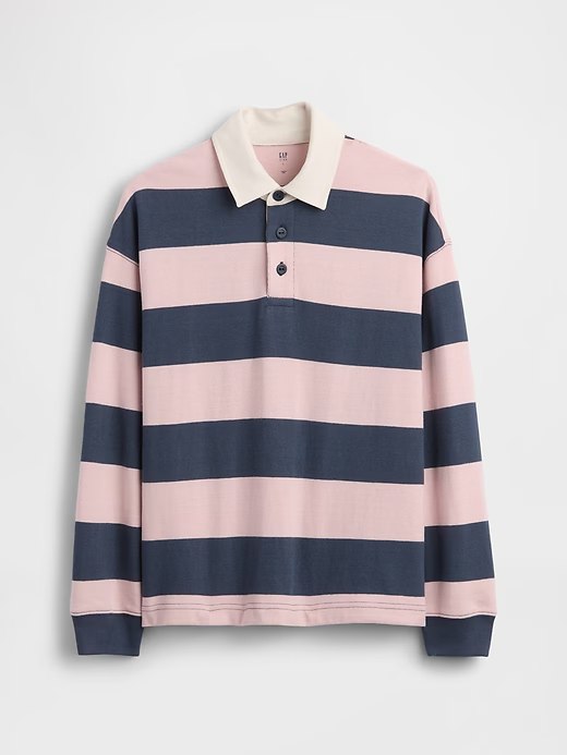 Kids Relaxed Jersey Polo Shirt-Blue Pink Stripe