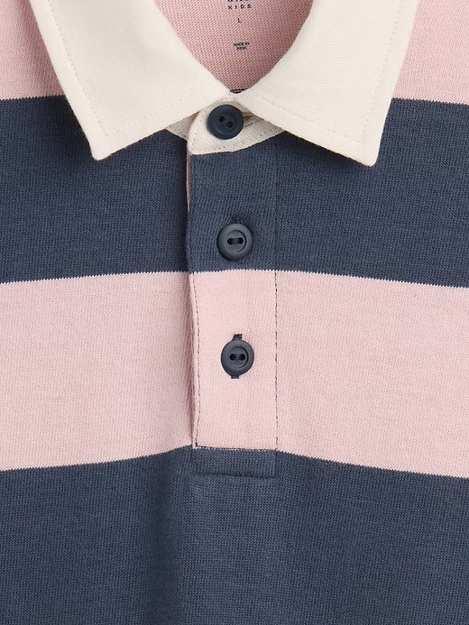 Kids Relaxed Jersey Polo Shirt-Blue Pink Stripe - Image 2