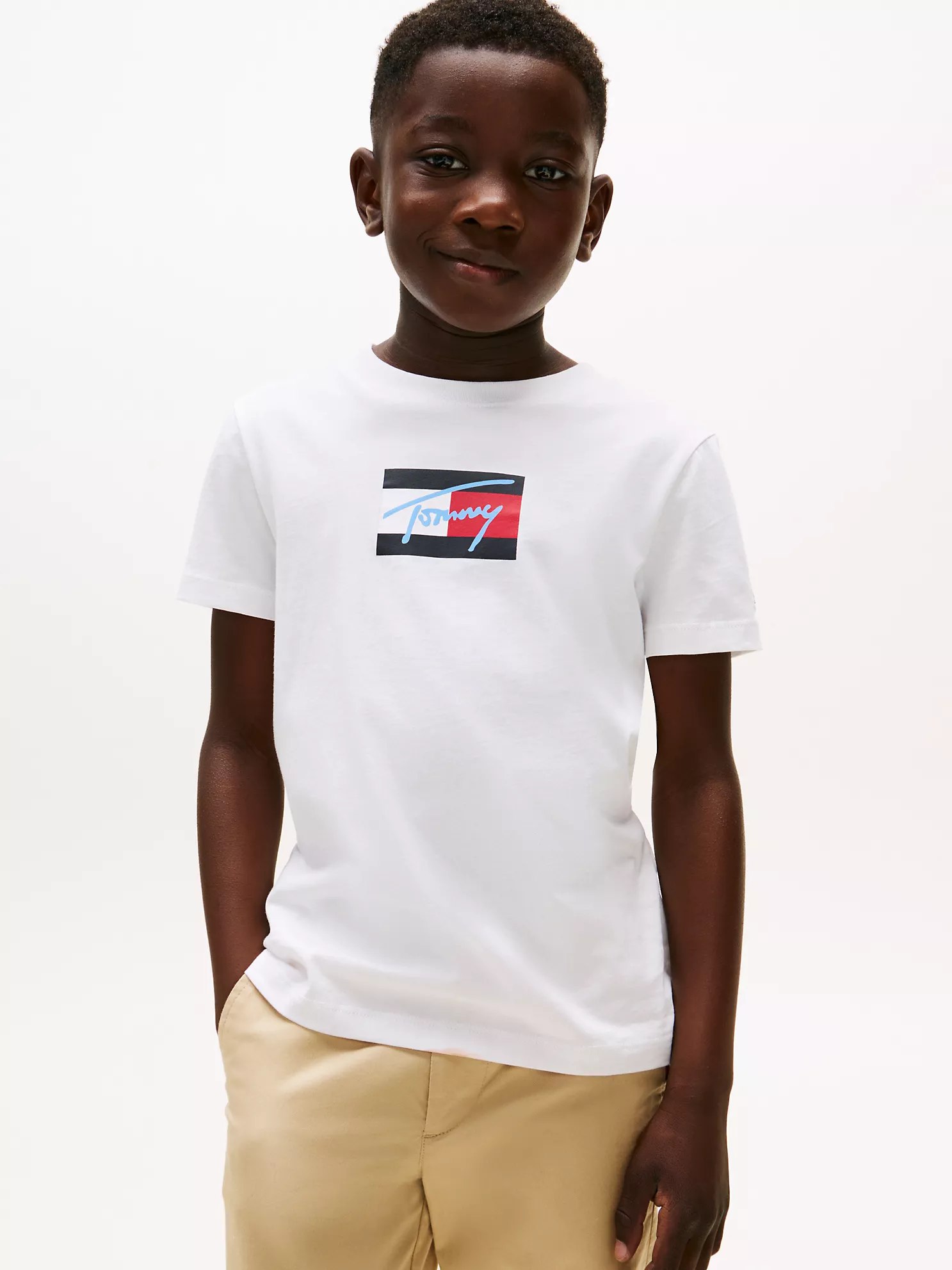 Kids' Script Flag Logo T-Shirt-White