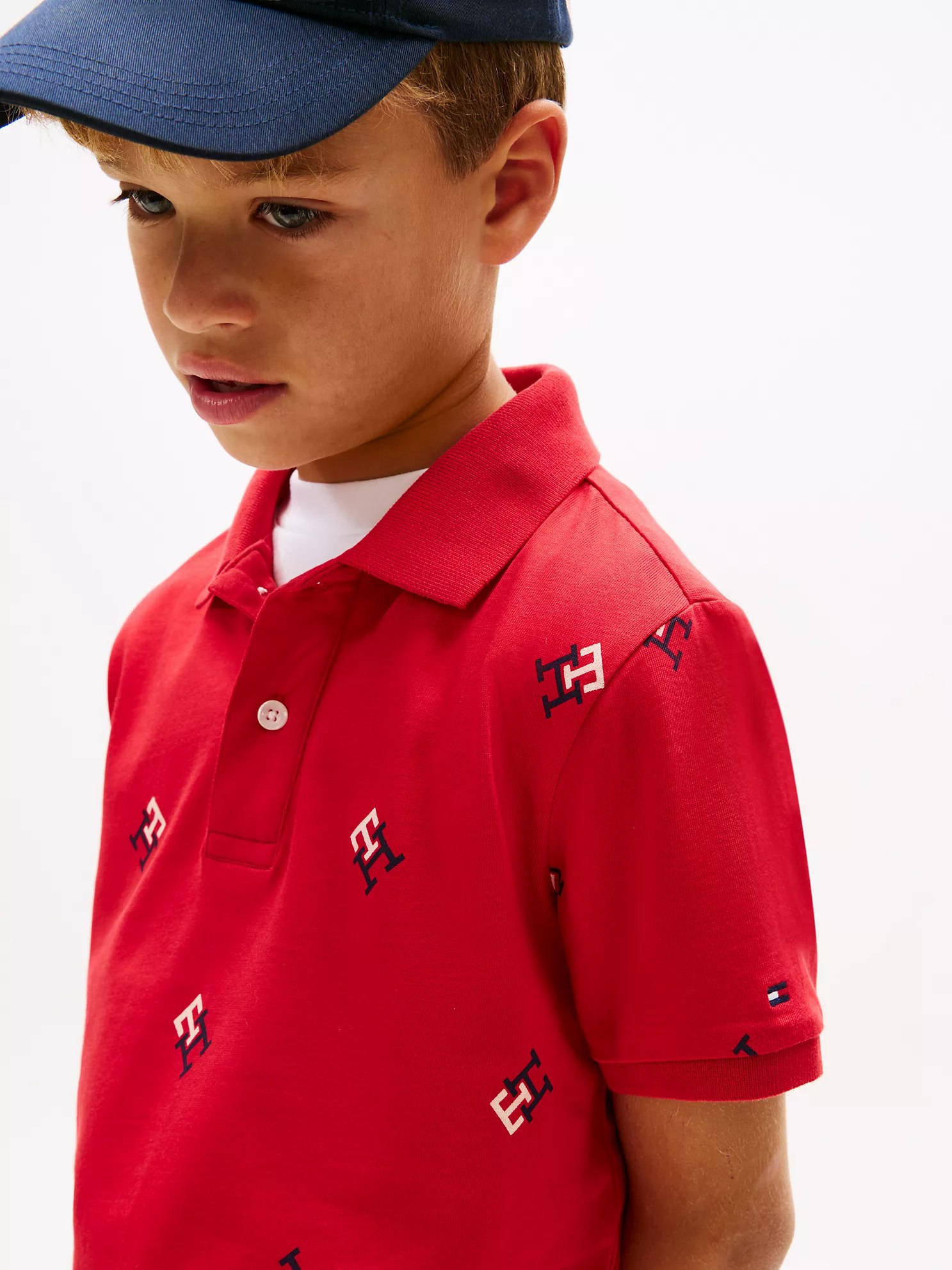 Kids' Allover Monogram Logo Stretch Polo-Primary Red - Image 2