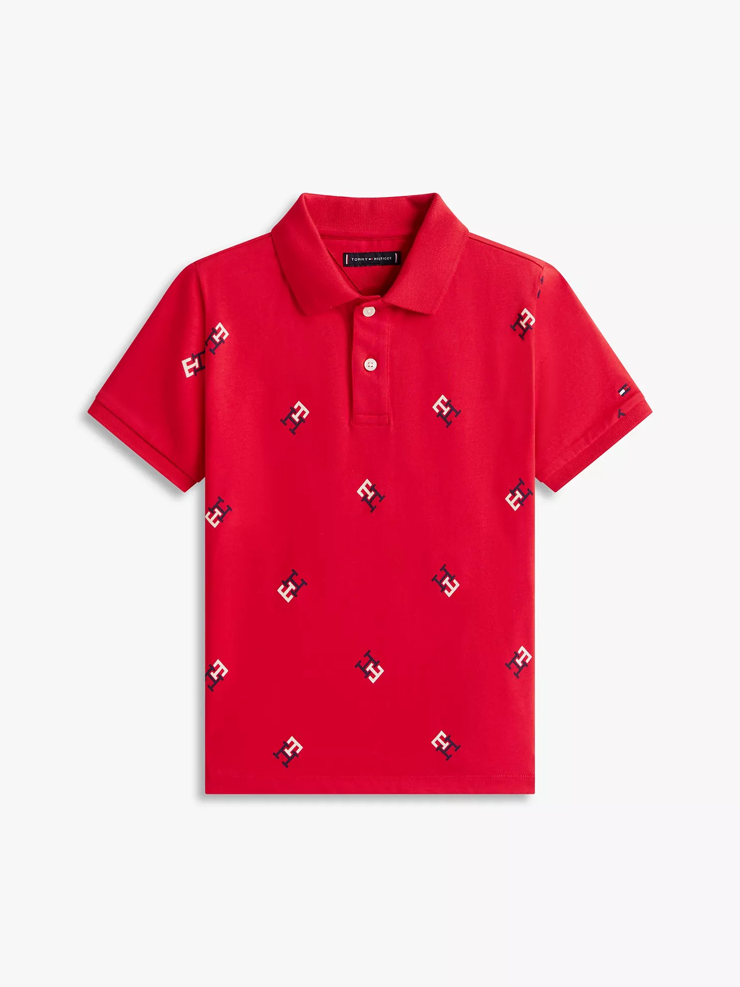 Kids' Allover Monogram Logo Stretch Polo-Primary Red - Image 3