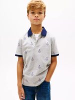 Kids' Allover Nautical Logo Stretch Polo-Grey Heather