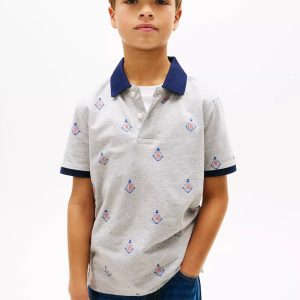 Kids' Allover Nautical Logo Stretch Polo-Grey Heather