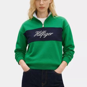Brushed-Back Quarter-Zip Sweatshirt-Nouveau Green