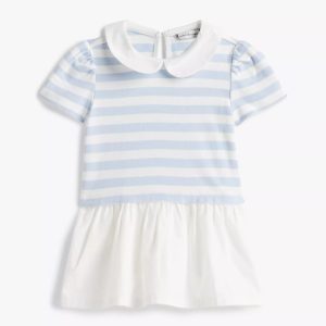 Babies' Stripe Mixed Media Dress-Breezy Blue