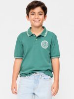 Short-Sleeve Pique Graphic Polo Shirt for Boys-Swaying Palm