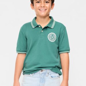 Short-Sleeve Pique Graphic Polo Shirt for Boys-Swaying Palm