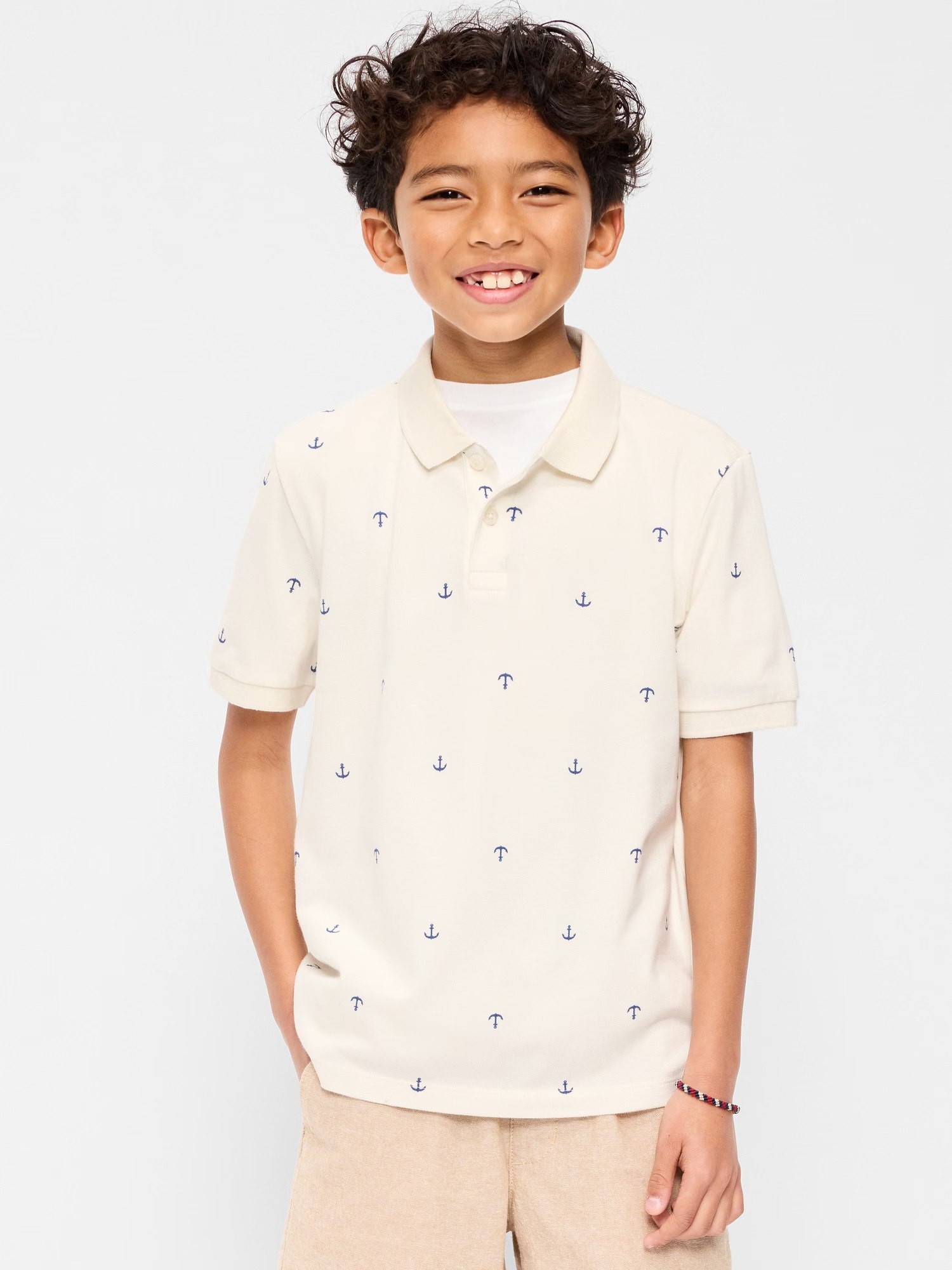 Printed Short-Sleeve Pique Polo Shirt for Boys-Navy Anchor