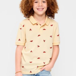 Short-Sleeve Pique Graphic Polo Shirt for Boys-Lobster
