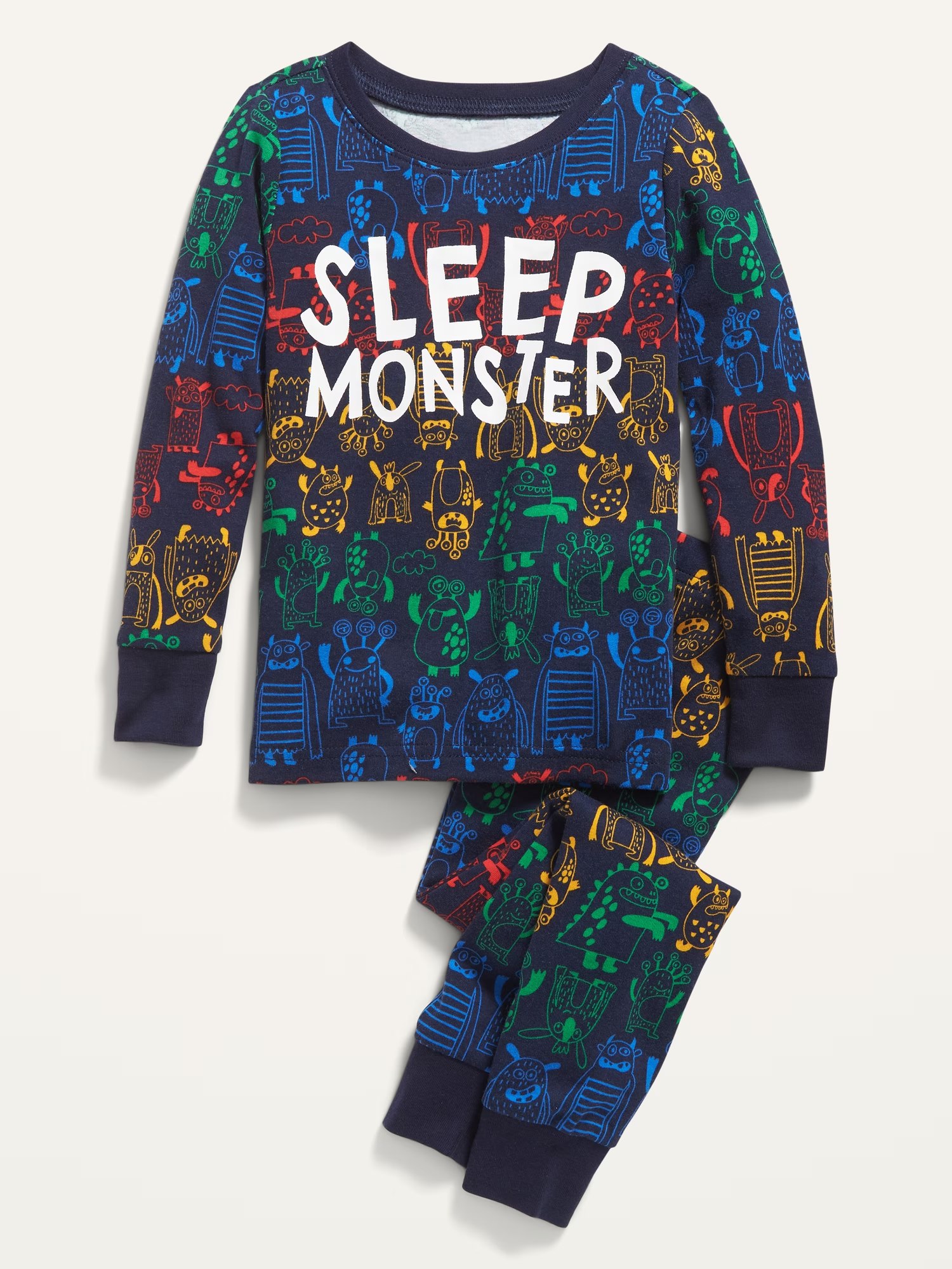 Unisex Snug-Fit Graphic Pajama Set for Toddler & Baby-Sleep Monster