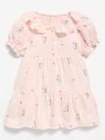 Printed Puff-Sleeve Tiered Swing Dress for Baby-Bunny