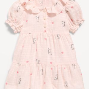 Printed Puff-Sleeve Tiered Swing Dress for Baby-Bunny