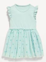 Short-Sleeve Ribbed Bodysuit Tutu Dress for Baby-Bluish Ice