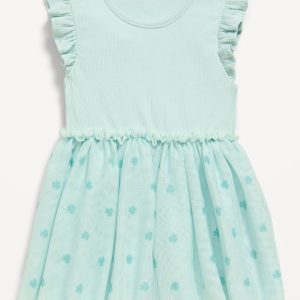 Short-Sleeve Ribbed Bodysuit Tutu Dress for Baby-Bluish Ice