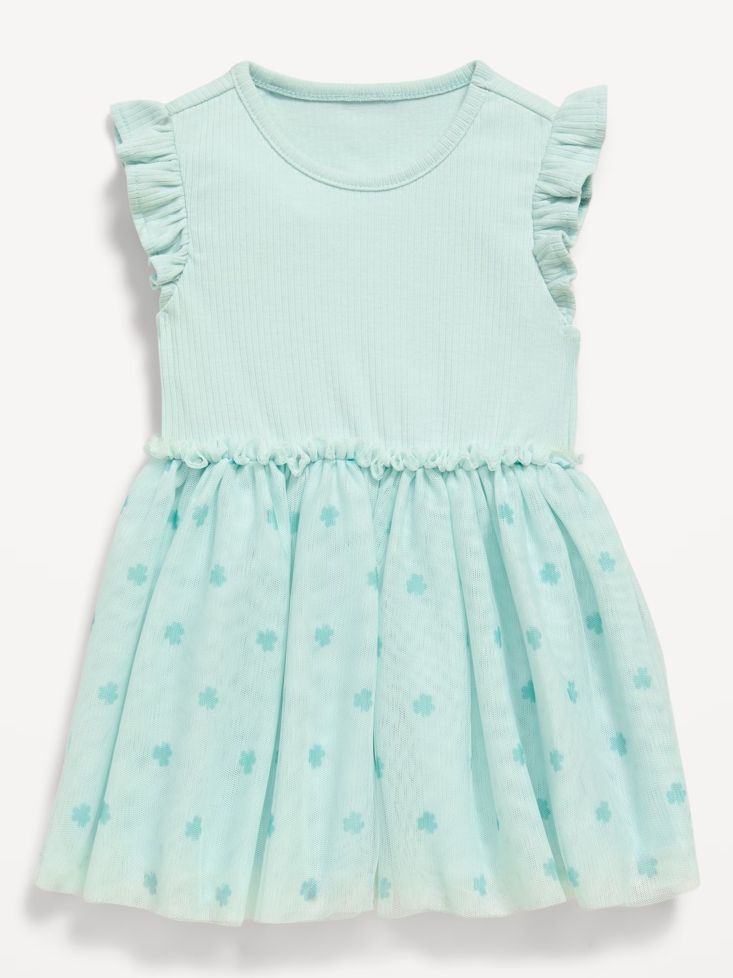 Short-Sleeve Ribbed Bodysuit Tutu Dress for Baby-Bluish Ice