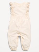 Sleeveless Ruffle-Trim One-Piece for Baby-Beige
