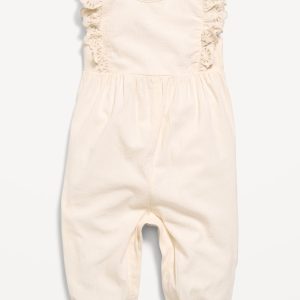 Sleeveless Ruffle-Trim One-Piece for Baby-Beige