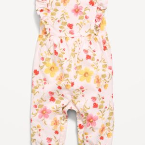 Printed Sleeveless Ruffle-Trim One-Piece for Baby-Pink Floral