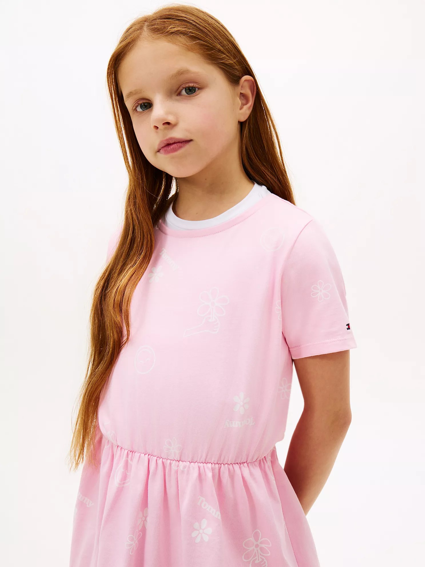Kids' Spring Graphic T-Shirt Dress-Classic Pink - Image 2