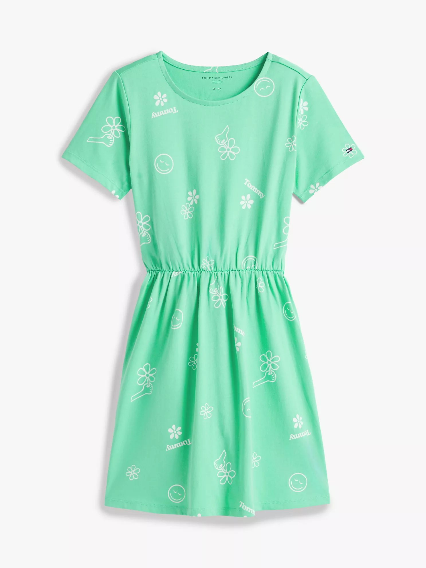 Kids' Spring Graphic T-Shirt Dress-Light Jade Green - Image 3