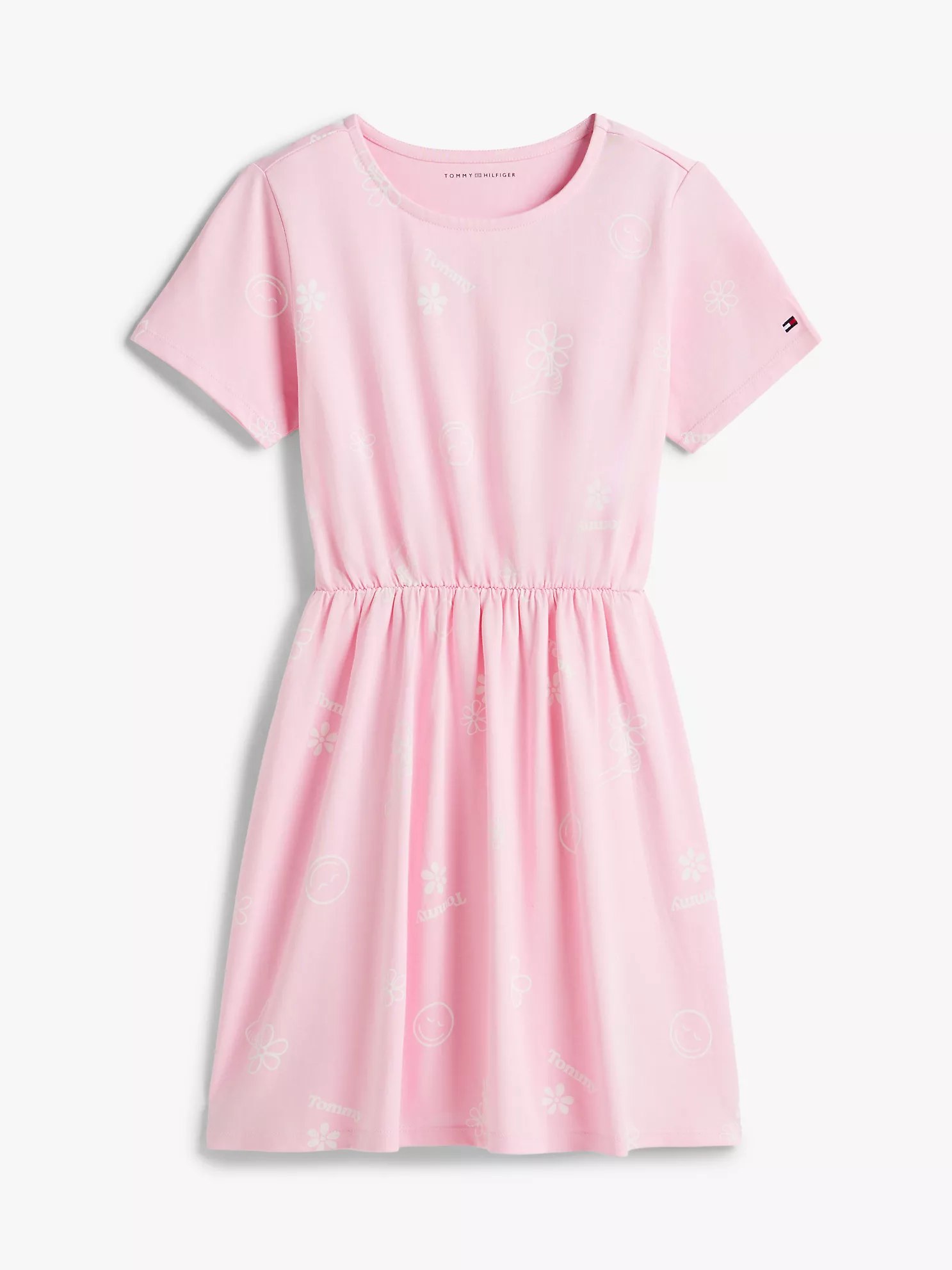 Kids' Spring Graphic T-Shirt Dress-Classic Pink - Image 3