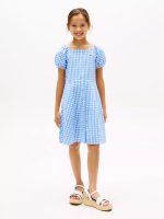 Kids' Gingham Puff-Sleeve Dress-Blue Spell