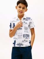Kids' Allover Logo Stretch Polo-Th Optic White