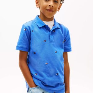 Kids' Allover Flag Print Polo-Empire Blue
