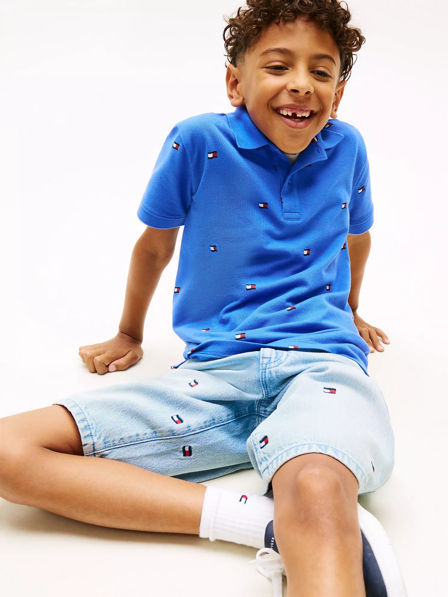 Kids' Allover Flag Print Polo-Empire Blue - Image 3