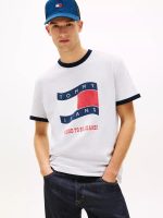 Tommy Jeans Wavy Flag Ringer T-Shirt-Ice Grey Heather