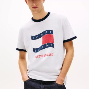 Tommy Jeans Wavy Flag Ringer T-Shirt-Ice Grey Heather