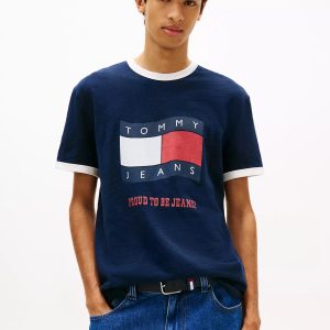 Tommy Jeans Wavy Flag Ringer T-Shirt-Navy