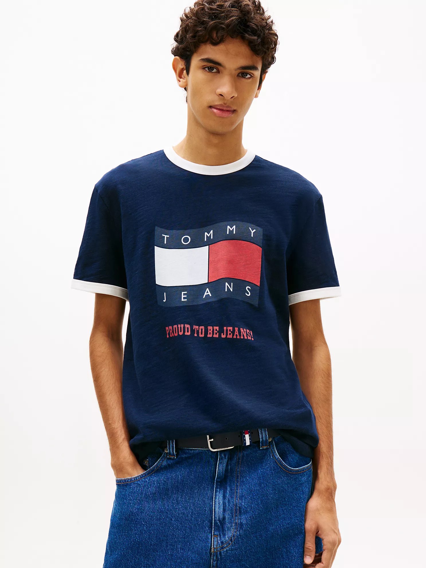 Tommy Jeans Wavy Flag Ringer T-Shirt-Navy