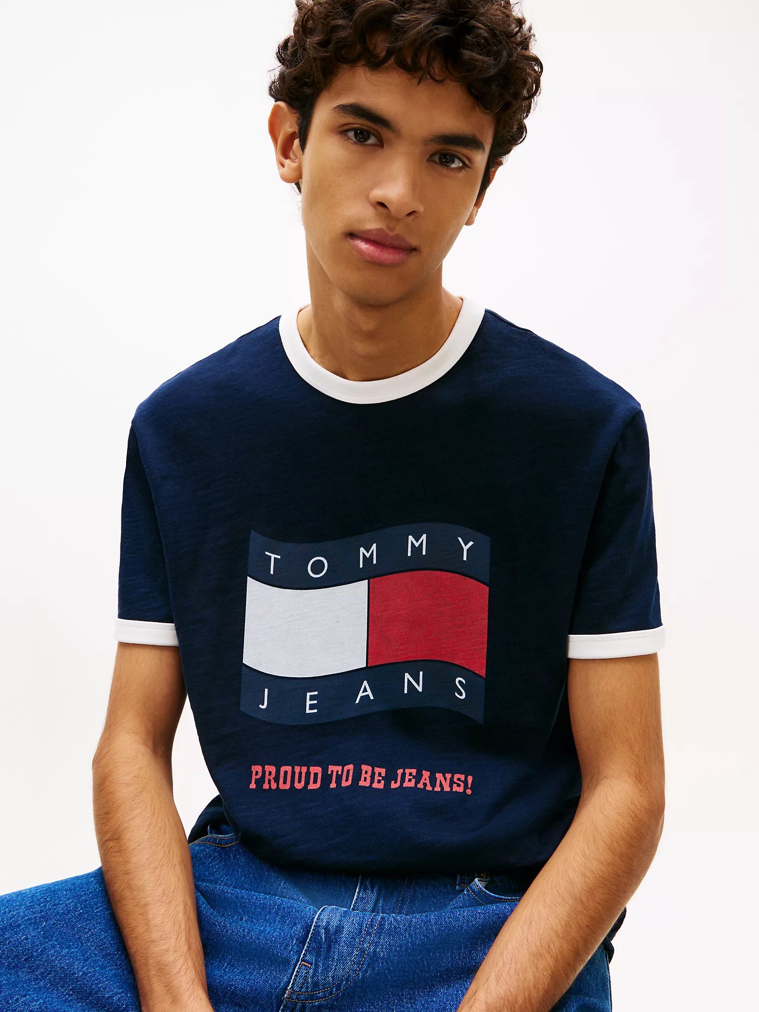 Tommy Jeans Wavy Flag Ringer T-Shirt-Navy - Image 2