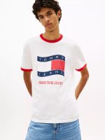 Tommy Jeans Wavy Flag Ringer T-Shirt-Ecru