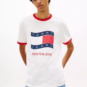 Tommy Jeans Wavy Flag Ringer T-Shirt-Ecru
