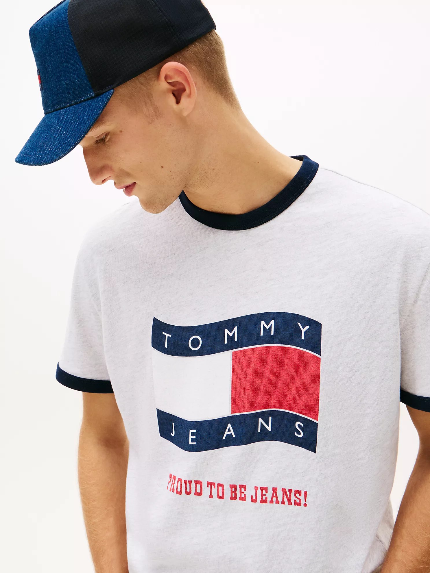 Tommy Jeans Wavy Flag Ringer T-Shirt-Ice Grey Heather - Image 2
