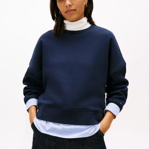 Layered-Look Fleece Sweatshirt-Navy