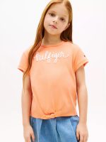 Kids' Hilfiger Logo Tie-Front T-Shirt-Sweet Nectarine