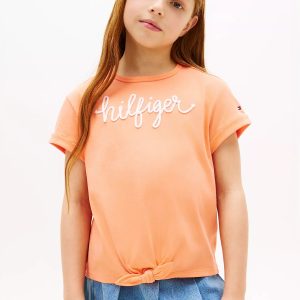 Kids' Hilfiger Logo Tie-Front T-Shirt-Sweet Nectarine