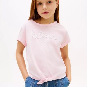 Kids' Hilfiger Logo Tie-Front T-Shirt-Ballerina