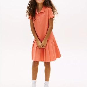 Kids' Pleated Stretch Polo Dress-Sweet nectarine