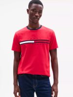 Embroidered Flag Stripe Logo T-Shirt-Primary Red