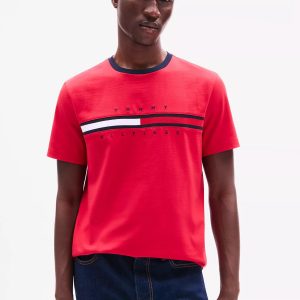 Embroidered Flag Stripe Logo T-Shirt-Primary Red