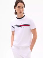 Embroidered Flag Stripe Logo T-Shirt-Optic White