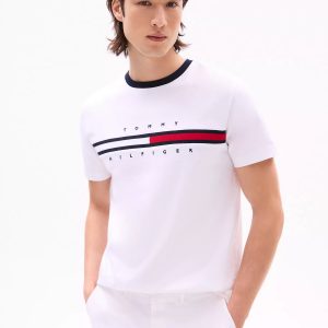 Embroidered Flag Stripe Logo T-Shirt-Optic White