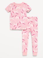 Unisex Snug-Fit Printed Pajama Set for Toddler & Baby-Pink Unicorn
