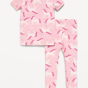 Unisex Snug-Fit Printed Pajama Set for Toddler & Baby-Pink Unicorn