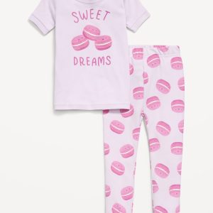 Unisex Snug-Fit Printed Pajama Set for Toddler & Baby-Macaroon