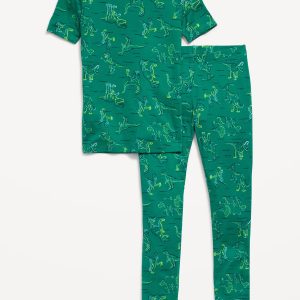 Gender-Neutral Snug-Fit Graphic Pajama Set for Kids-Dinosours